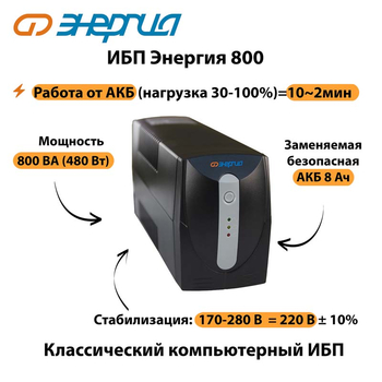 Энергия ИБП 800 - ИБП и АКБ - ИБП для компьютера - . Магазин оборудования для автономного и резервного электропитания Ekosolar.ru в Рязани